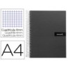 Cuaderno espiral liderpapel a4 crafty tapa forrada 80h 90 gr cuadro 4mm con margen color negro