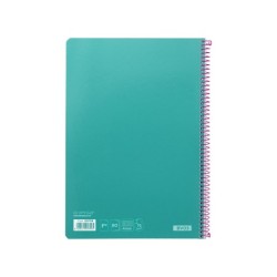 Cuaderno espiral liderpapel folio witty tapa dura 80h 75gr cuadro 4mm con margen color turquesa