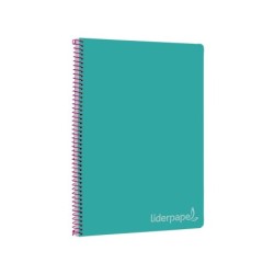 Cuaderno espiral liderpapel folio witty tapa dura 80h 75gr cuadro 4mm con margen color turquesa