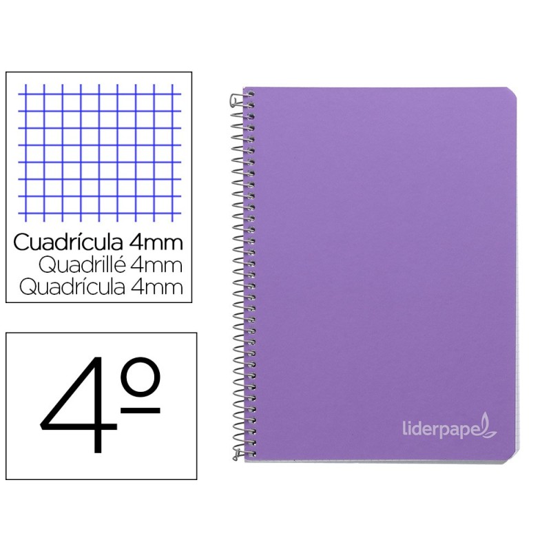 Cuaderno espiral liderpapel cuarto witty tapa dura 80h 75gr cuadro 4mm con margen color violeta