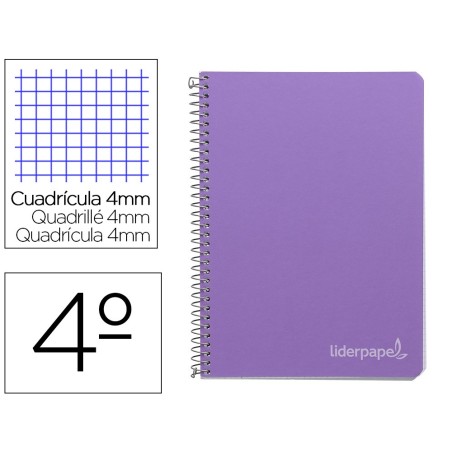 Cuaderno espiral liderpapel cuarto witty tapa dura 80h 75gr cuadro 4mm con margen color violeta
