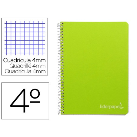 Cuaderno espiral liderpapel cuarto witty tapa dura 80h 75gr cuadro 4mm con margen color verde