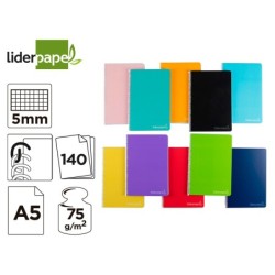 Cuaderno espiral liderpapel a5 micro witty tapa dura 140h 75gr cuadro 5mm 5 bandas 6 taladros colores surtidos