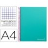 Cuaderno espiral liderpapel a4 micro jolly tapa forrada 140h 75 gr cuadro 5mm 5 bandas4 taladros color turquesa