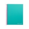 Cuaderno espiral liderpapel a4 micro jolly tapa forrada 140h 75 gr cuadro 5mm 5 bandas4 taladros color turquesa