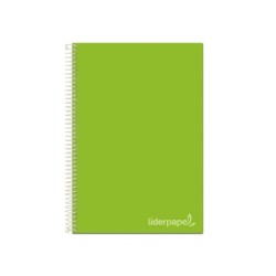 Cuaderno espiral liderpapel a4 micro jolly tapa forrada 140h 75 gr cuadro 5mm 5 bandas 4 taladros color verde