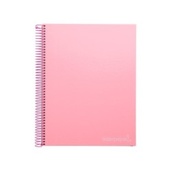 Cuaderno espiral liderpapel a4 micro jolly tapa forrada 140h 75 gr cuadro 5mm 5 bandas 4 taladros color rosa