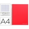 Cuaderno espiral liderpapel a4 micro jolly tapa forrada 140h 75 gr cuadro 5mm 5 bandas 4 taladros color rojo