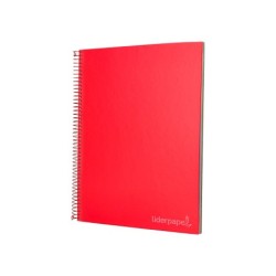 Cuaderno espiral liderpapel a4 micro jolly tapa forrada 140h 75 gr cuadro 5mm 5 bandas 4 taladros color rojo