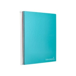 Cuaderno espiral liderpapel a4 micro jolly tapa forrada 140h 75 gr cuadro 5mm 5 bandas4 taladros color celeste