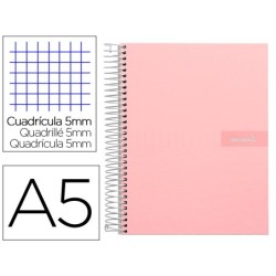 Cuaderno espiral liderpapel a5 micro crafty tapa forrada 120h 90 gr cuadro 5mm 5 bandas6 taladros color rosa