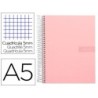 Cuaderno espiral liderpapel a5 micro crafty tapa forrada 120h 90 gr cuadro 5mm 5 bandas6 taladros color rosa