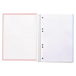 Cuaderno espiral liderpapel a5 micro crafty tapa forrada 120h 90 gr cuadro 5mm 5 bandas6 taladros color rosa