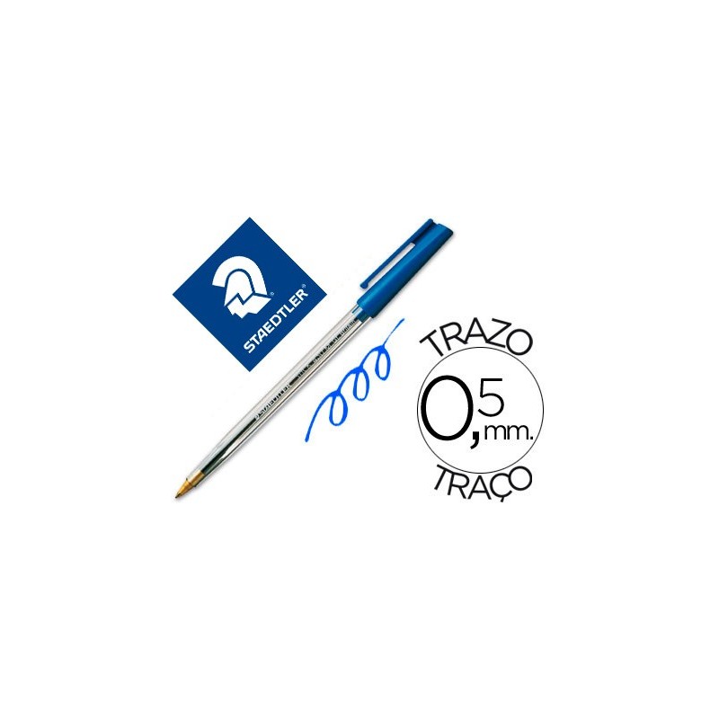 Boligrafo staedtler stick azul con capuchon