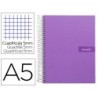 Cuaderno espiral liderpapel a5 micro crafty tapa forrada 120h 90 gr cuadro 5mm 5 bandas6 taladros color violeta
