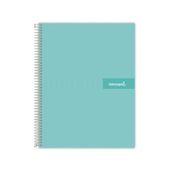 Cuaderno espiral liderpapel a5 micro crafty tapa forrada 120h 90 gr cuadro 5mm 5 bandas6 taladros color turquesa