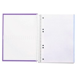 Cuaderno espiral liderpapel a5 micro crafty tapa forrada 120h 90 gr cuadro 5mm 5 bandas6 taladros color violeta