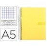 Cuaderno espiral liderpapel a5 micro crafty tapa forrada 120h 90 gr cuadro 5mm 5 bandas6 taladros color amarillo