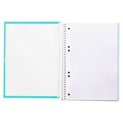 Cuaderno espiral liderpapel a5 micro crafty tapa forrada 120h 90 gr cuadro 5mm 5 bandas6 taladros color turquesa