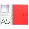Cuaderno espiral liderpapel a5 micro crafty tapa forrada 120h 90 gr cuadro 5mm 5 bandas6 taladros color rojo