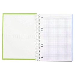 Cuaderno espiral liderpapel a5 micro crafty tapa forrada 120h 90 gr cuadro 5mm 5 bandas6 taladros color verde
