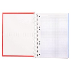 Cuaderno espiral liderpapel a5 micro crafty tapa forrada 120h 90 gr cuadro 5mm 5 bandas6 taladros color rojo