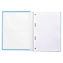 Cuaderno espiral liderpapel a5 micro crafty tapa forrada 120h 90 gr cuadro 5mm 5 bandas6 taladros color celeste