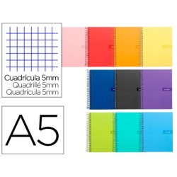 Cuaderno espiral liderpapel a5 crafty tapa forrada 80h 90 gr cuadro 5 mm con margen colores surtidos