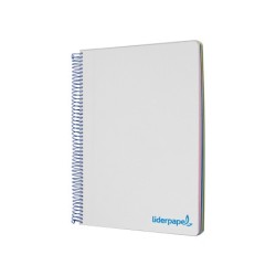 Cuaderno espiral liderpapel a5 micro wonder tapa plastico 120h 90g cuadro 5mm 5 bandas 6 taladros color gris