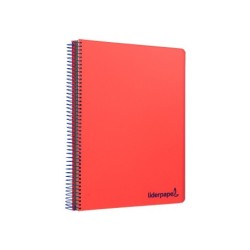 Cuaderno espiral liderpapel a5 micro wonder tapa plastico 120h 90g cuadro 5mm 5 bandas 6 taladros color rojo