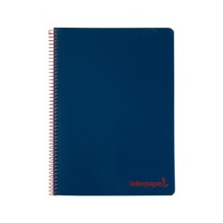 Cuaderno espiral liderpapel a5 micro wonder tapa plastico 120h 90g cuadro 5mm 5 bandas 6 taladros color azul marino