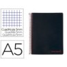 Cuaderno espiral liderpapel a5 micro wonder tapa plastico 120h 90g cuadro 5mm 5 bandas 6 taladros color negro