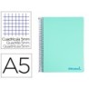 Cuaderno espiral liderpapel a5 micro wonder tapa plastico 120h 90g cuadro 5mm 5 bandas 6 taladros color verde