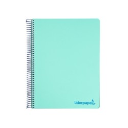 Cuaderno espiral liderpapel a5 micro wonder tapa plastico 120h 90g cuadro 5mm 5 bandas 6 taladros color verde