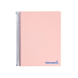 Cuaderno espiral liderpapel a5 micro wonder tapa plastico 120h 90g cuadro 5mm 5 bandas 6 taladros color rosa