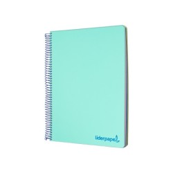 Cuaderno espiral liderpapel a5 micro wonder tapa plastico 120h 90g cuadro 5mm 5 bandas 6 taladros color verde
