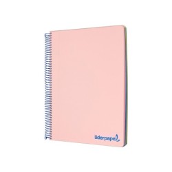 Cuaderno espiral liderpapel a5 micro wonder tapa plastico 120h 90g cuadro 5mm 5 bandas 6 taladros color rosa