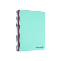 Cuaderno espiral liderpapel a5 micro wonder tapa plastico 120h 90g cuadro 5mm 5 bandas 6 taladros color verde