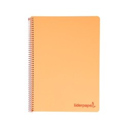 Cuaderno espiral liderpapel a5 micro wonder tapa plastico 120h 90g cuadro 5mm 5 bandas 6 taladros color naranja
