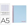 Cuaderno espiral liderpapel a5 micro wonder tapa plastico 120h 90g cuadro 5mm 5 bandas 6 taladros color celeste