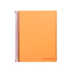 Cuaderno espiral liderpapel a5 micro wonder tapa plastico 120h 90g cuadro 5mm 5 bandas 6 taladros color naranja
