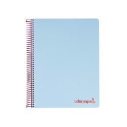Cuaderno espiral liderpapel a5 micro wonder tapa plastico 120h 90g cuadro 5mm 5 bandas 6 taladros color celeste