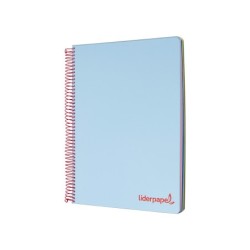 Cuaderno espiral liderpapel a5 micro wonder tapa plastico 120h 90g cuadro 5mm 5 bandas 6 taladros color celeste