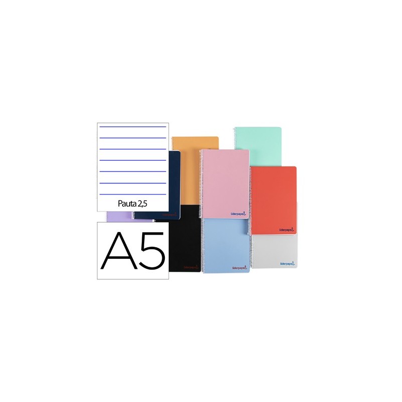 Cuaderno espiral liderpapel a5 wonder tapa plastico 80h 90g pauta estrecha 2,5mm con margen colores surtidos
