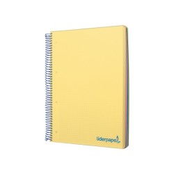 Cuaderno espiral liderpapel a5 micro wonder tapa plastico 120h 90g cuadro 5mm 5 bandas 6 taladros color amarillo