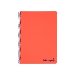 Cuaderno espiral liderpapel a4 wonder tapa plastico 80h 90gr cuadro 4mm con margen color rojo