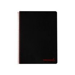 Cuaderno espiral liderpapel a4 wonder tapa plastico 80h 90gr cuadro 4mm con margen color negro