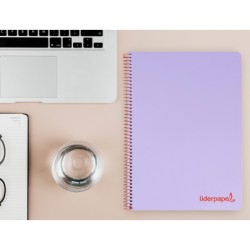 Cuaderno espiral liderpapel a4 wonder tapa plastico 80h 90gr cuadro 4mm con margen color violeta