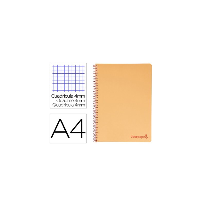 Cuaderno espiral liderpapel a4 wonder tapa plastico 80h 90gr cuadro 4mm con margen color naranja