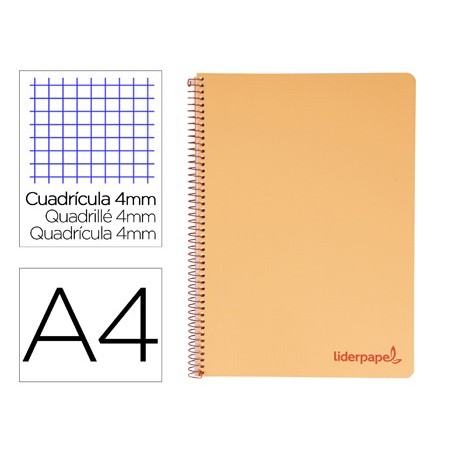 Cuaderno espiral liderpapel a4 wonder tapa plastico 80h 90gr cuadro 4mm con margen color naranja